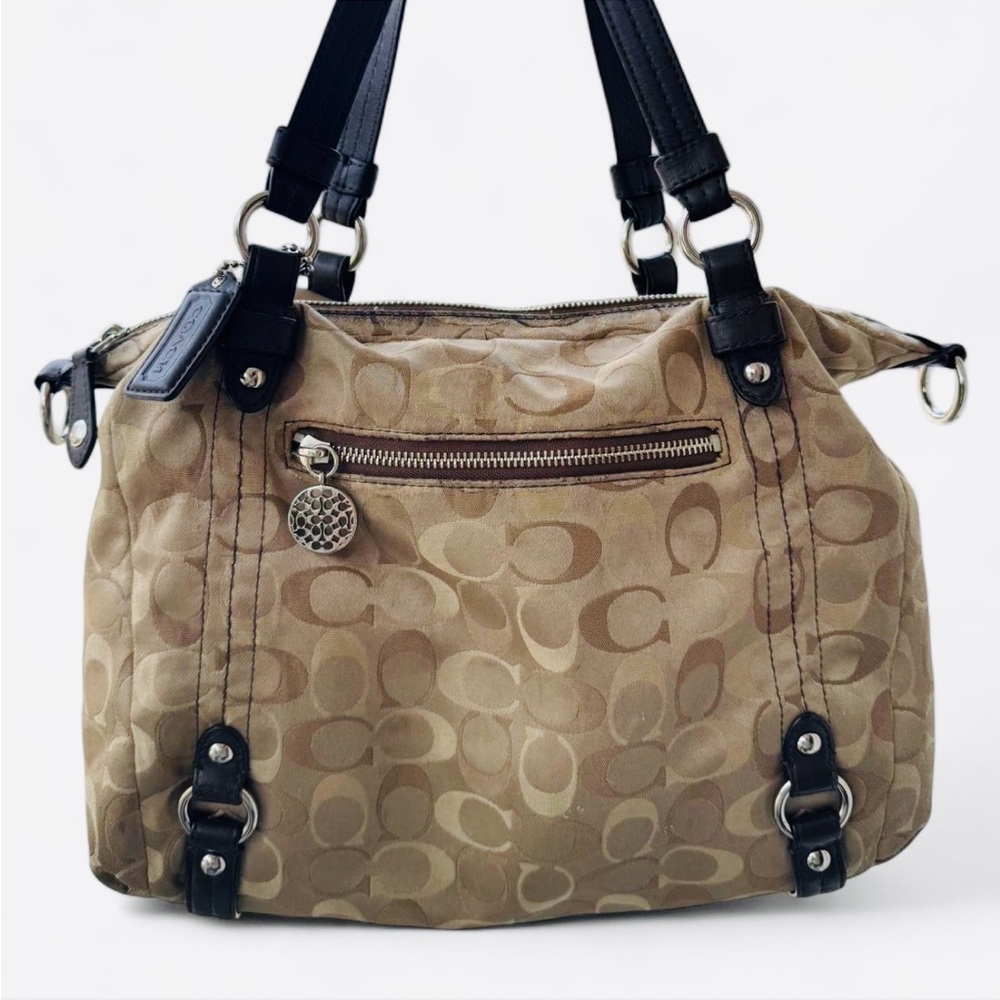 SOLD Coach Khaki Tan and Brown Alexandra Satchel with Signature Monogram